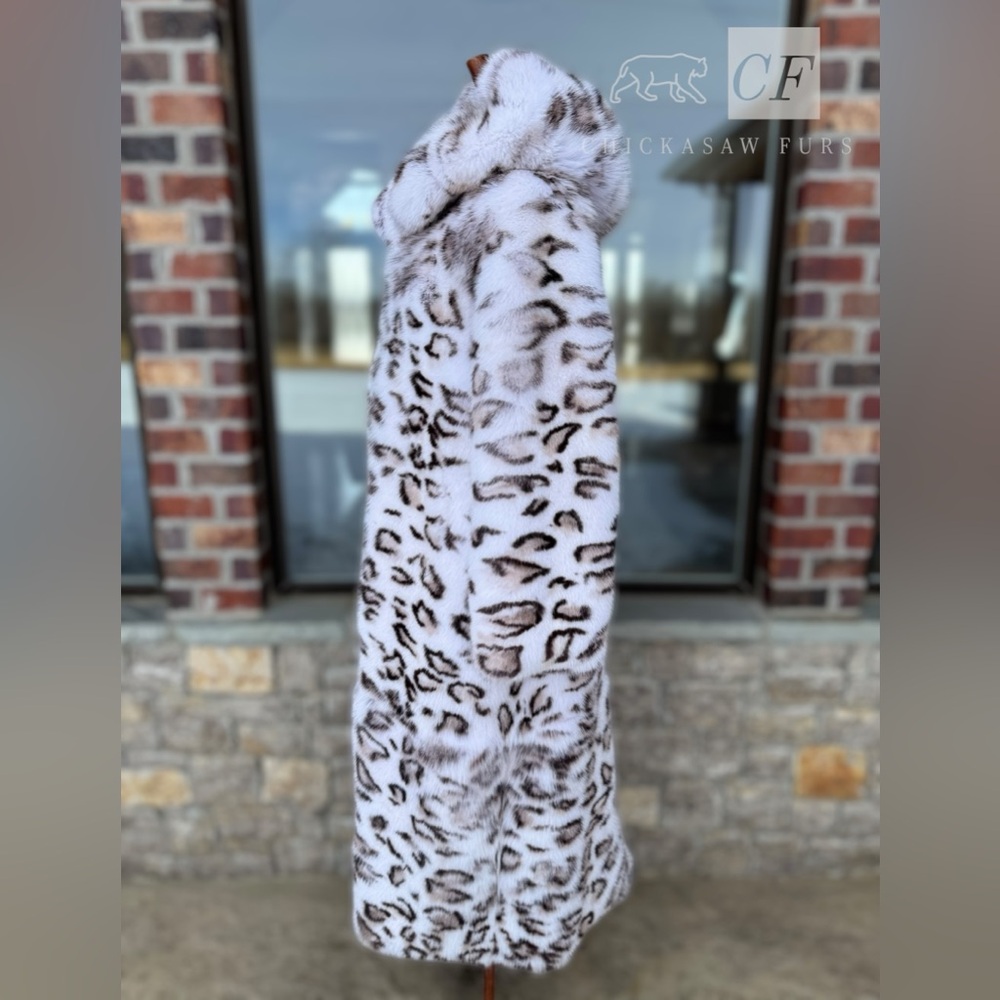 48 Unisex Floor Length Snow Leopard Dyed Fox Fur Coat Real FOX Fur - Picture 8 of 14